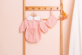 [BEBELOUTE] Bebe Check Long Sleeve Bodysuit (Pink), Baby All-in-One, Infant Bodysuit, Cotton 100% _ Made in KOREA
